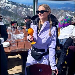 Gsou Snow Lilac Ski Suit with faux fur trim hood